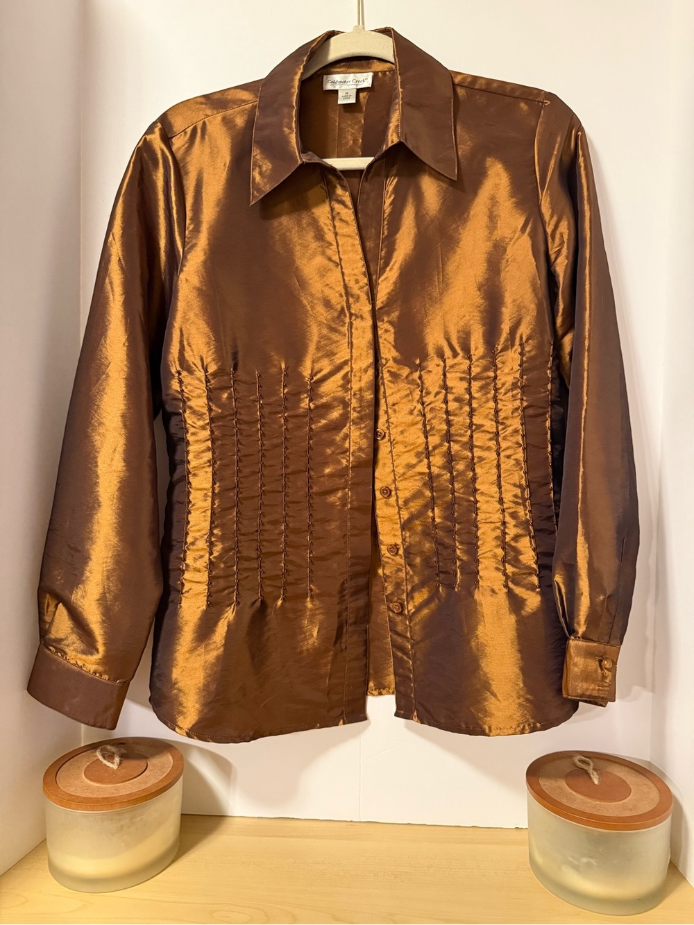 Coldwater Creek Shimmery Copper Satin Top